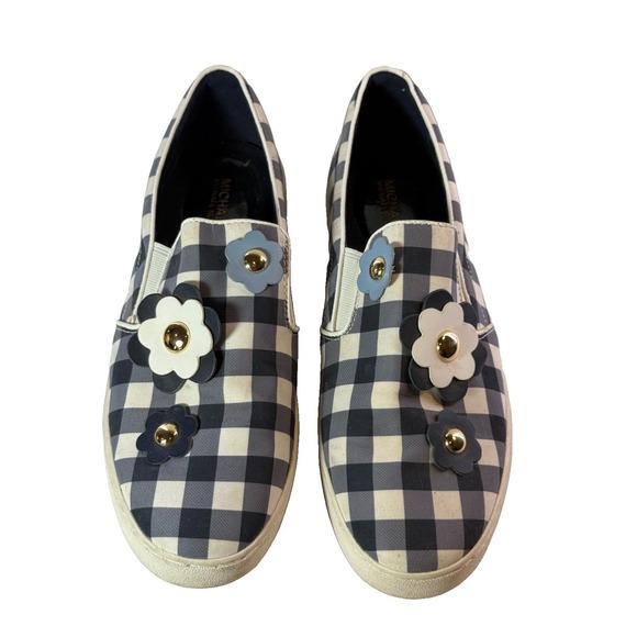Michael Kors Shoes - Michael Kors Keaton 3D Floral Gingham Slip On Sneakers Size 10 Blue Cottagecore